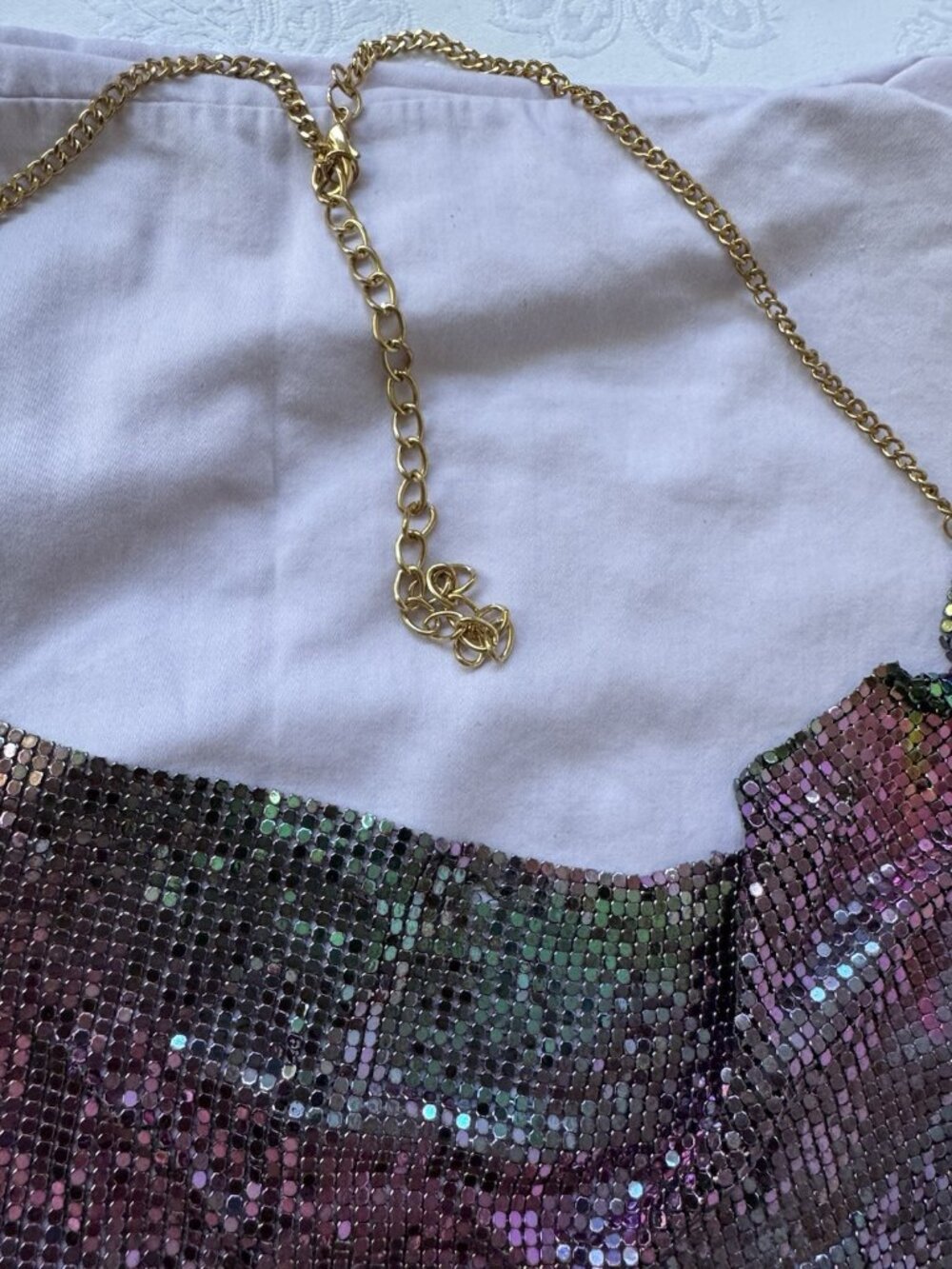 Women's Multicolor Mesh Rhinestone Cami Tank Backless Festival Club Top XS S M - Picture 6 of 7